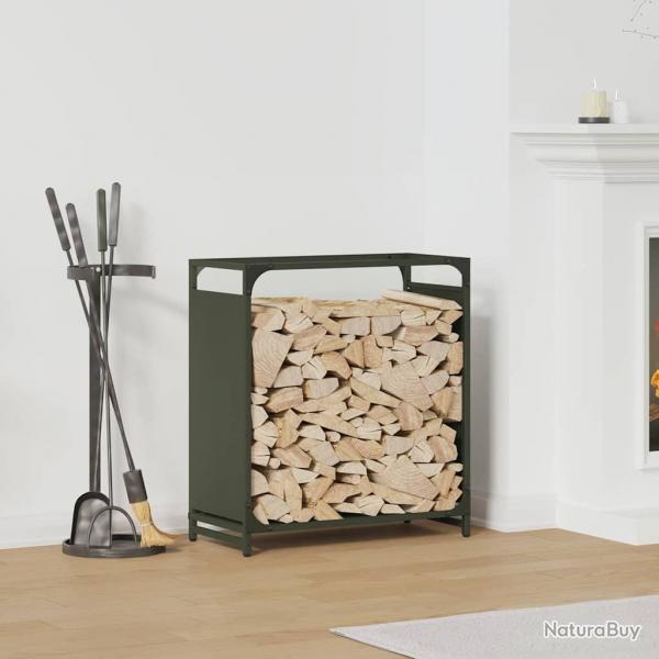 Portant de bois chauffage vert olive 60x28x65 cm alsavelo