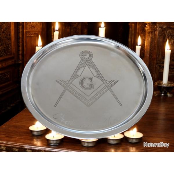 Plateau en inox grav Sceau Maonnique - 33cm Guy Degrenne - franc-maconnerie