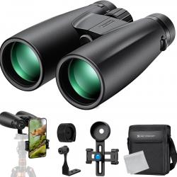 Jumelles Adultes Puissantes 12x50 HD Prisme de Toit BAK4 Lentille FMC Étanche Support Téléphone