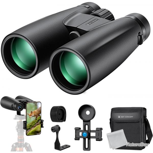 Jumelles Adultes Puissantes 12x50 HD Prisme de Toit BAK4 Lentille FMC tanche Support Tlphone