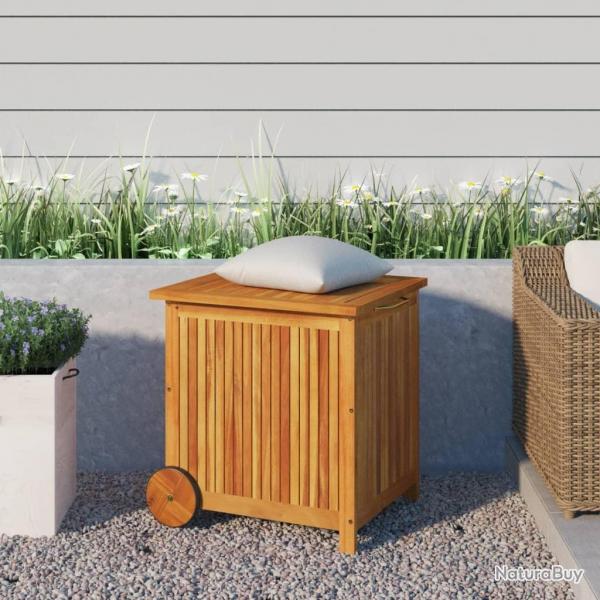 Bote de rangement de jardin avec roues 60x50x58 cm Bois acacia alsavelo