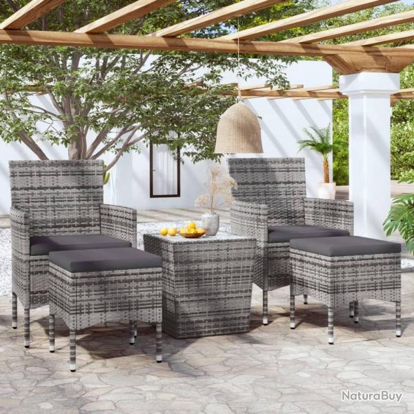 bistro jardin 5pcs Rsine tresse verre tremp Gris alsavelo
