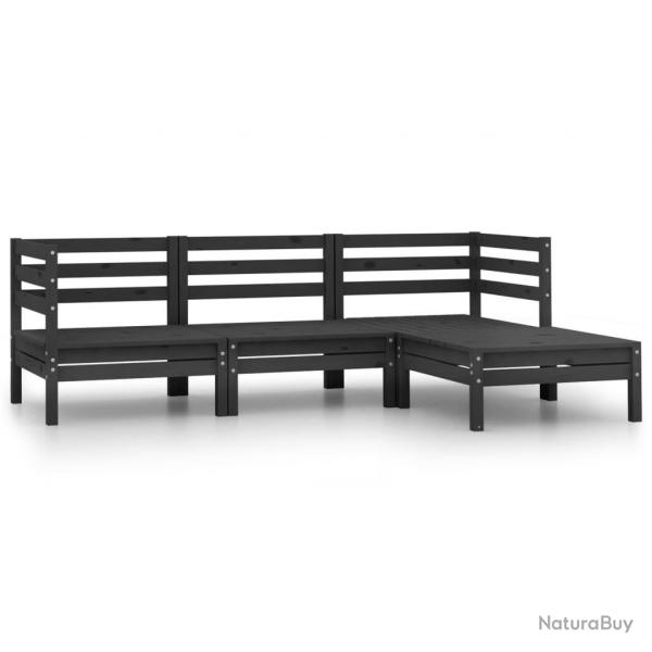 Salon de jardin 4 pcs Bois de pin massif Noir alsavelo