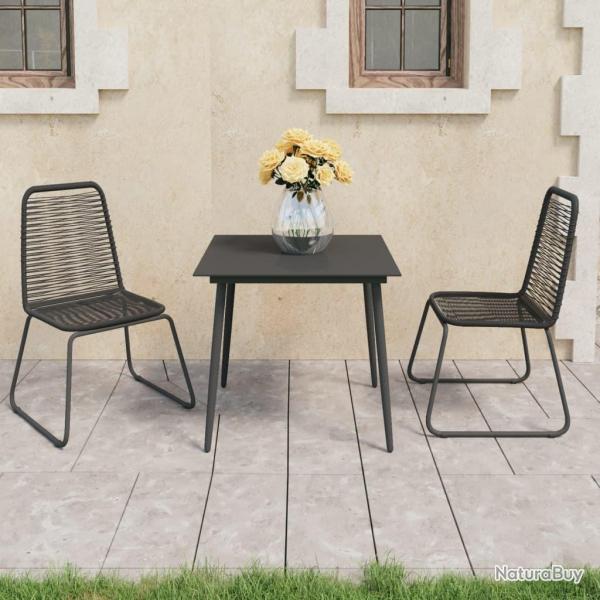 Ensemble  manger de jardin 3 pcs PVC rsine tresse noir alsavelo
