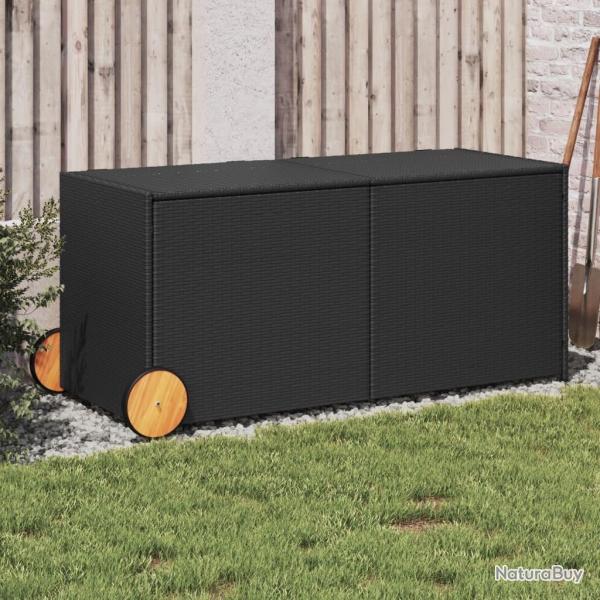 Bote de rangement de jardin et roues noir 283L rsine tresse alsavelo