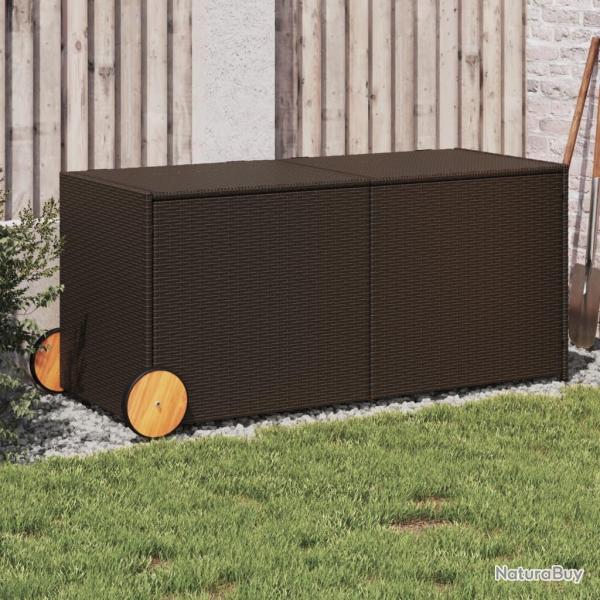 Bote de rangement de jardin et roues marron 283L poly rotin alsavelo