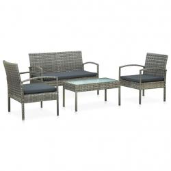Salon de jardin 4 pcs avec coussins résine tressée gris alsavelo