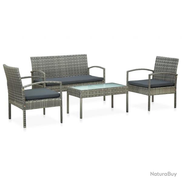 Salon de jardin 4 pcs avec coussins rsine tresse gris alsavelo