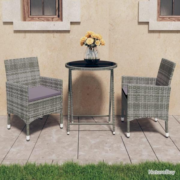 bistro 3 pcs Rsine tresse et verre tremp Gris alsavelo
