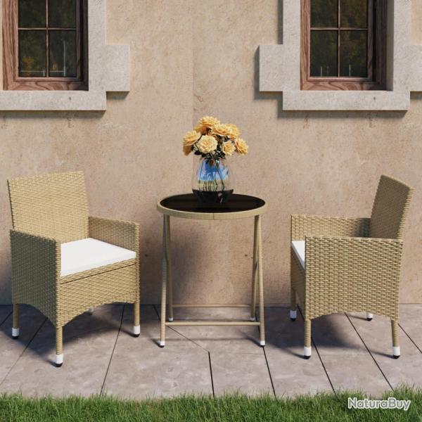 bistro jardin 3 pcs Rsine tresse et verre tremp alsavelo