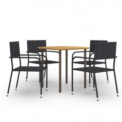 Ensemble à manger de jardin 5 pcs Résine tressée Noir alsavelo