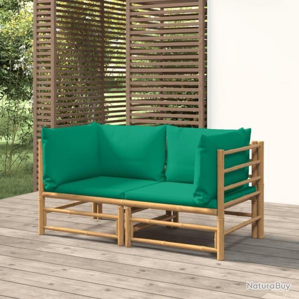 Canaps d'angle de jardin avec coussins vert 2 pcs bambou alsavelo