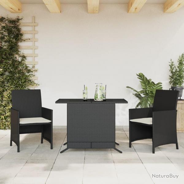 bistro 3 pcs avec coussins noir rsine tresse alsavelo