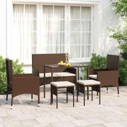 Salon de jardin 6 pcs avec coussins Marron Résine tressée alsavelo