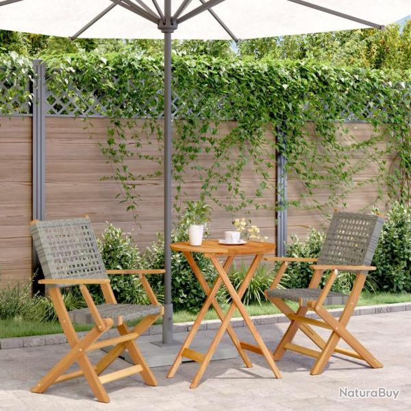 bistro 3 pcs gris rsine tresse et bois massif alsavelo