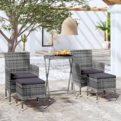 bistro jardin 5pcs Résine tressée verre trempé Gris alsavelo