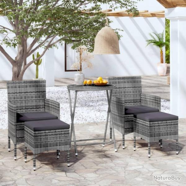bistro jardin 5pcs Rsine tresse verre tremp Gris alsavelo