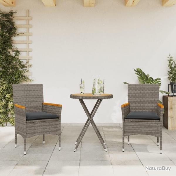 bistro avec coussins 3 pcs gris rotin et acacia alsavelo