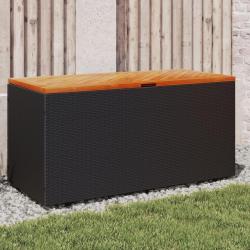 Boîte de rangement de jardin noir résine tressée bois d'acacia alsavelo