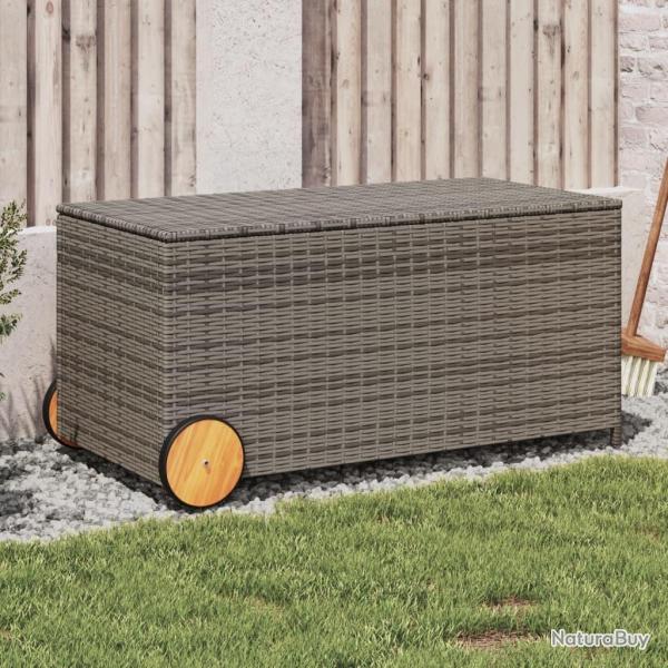 Bote de rangement de jardin et roues gris 190L rsine tresse alsavelo