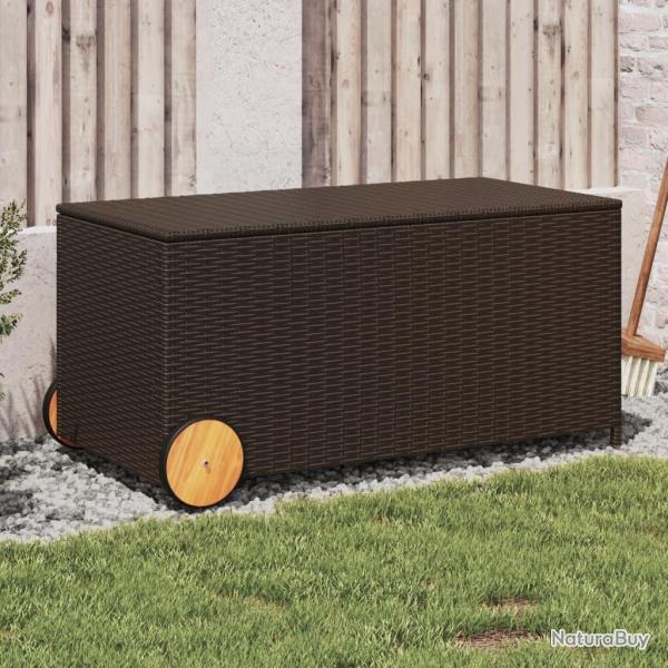 Bote de rangement de jardin et roues marron 190L poly rotin alsavelo