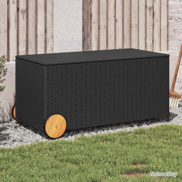 Bote de rangement de jardin et roues noir 190L rsine tresse alsavelo