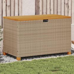 Boîte de rangement de jardin beige résine tressée bois d'acacia alsavelo