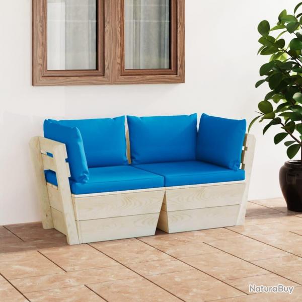 Canap palette  2 places de jardin avec coussins Bois d'pica alsavelo