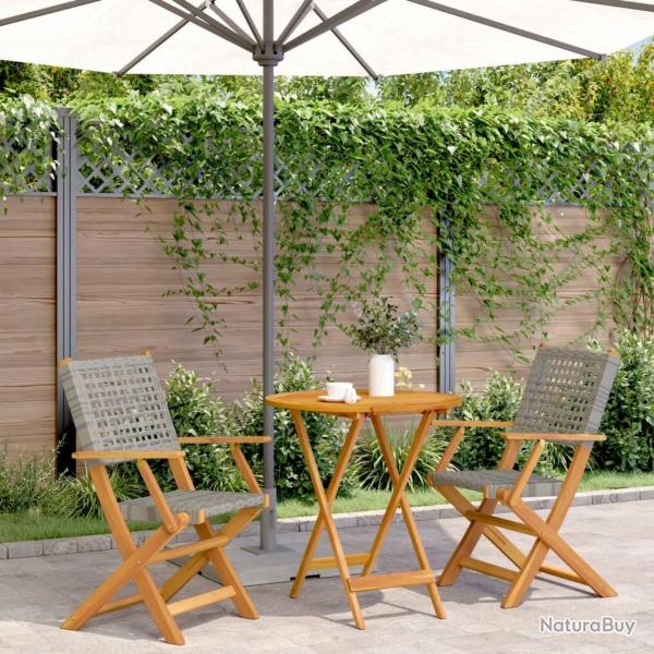 bistro 3 pcs gris rsine tresse et bois massif alsavelo