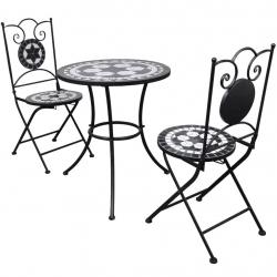 Mobilier de bistro 3 pcs Carreaux céramiques Noir et blanc alsavelo