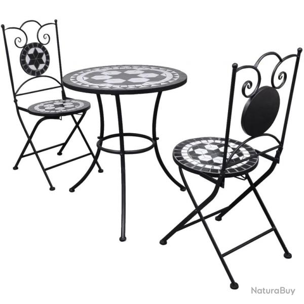 Mobilier de bistro 3 pcs Carreaux cramiques Noir et blanc alsavelo