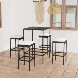 bar de jardin 5 pcs et coussins Résine tressée Noir alsavelo