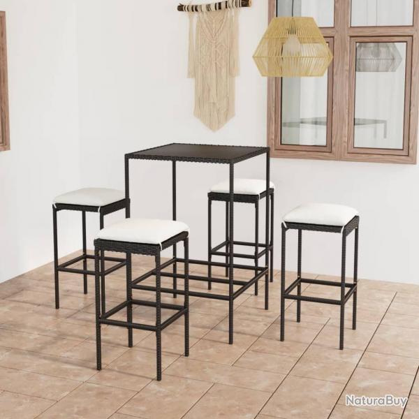 bar de jardin 5 pcs et coussins Rsine tresse Noir alsavelo