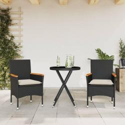 bistro avec coussins 3pcs noir résine tressée verre alsavelo