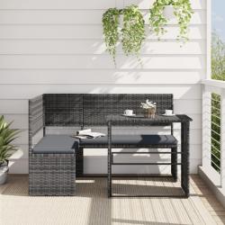 Canapé de jardin avec table et coussins en forme de L gris alsavelo