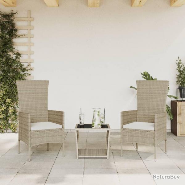 Ensemble  manger de jardin et coussins 3 pcs Beige poly rotin alsavelo