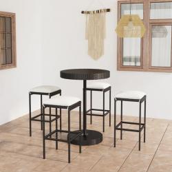bar de jardin 5 pcs et coussins Résine tressée Noir alsavelo