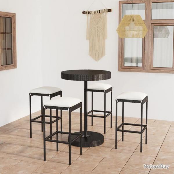 bar de jardin 5 pcs et coussins Rsine tresse Noir alsavelo