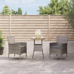 bistro de jardin 3 pcs coussins gris poly rotin alsavelo