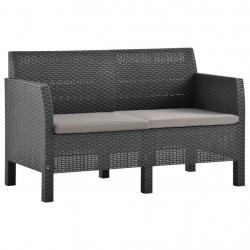 Canapé à 2 places de jardin avec coussins Anthracite PP Rotin alsavelo