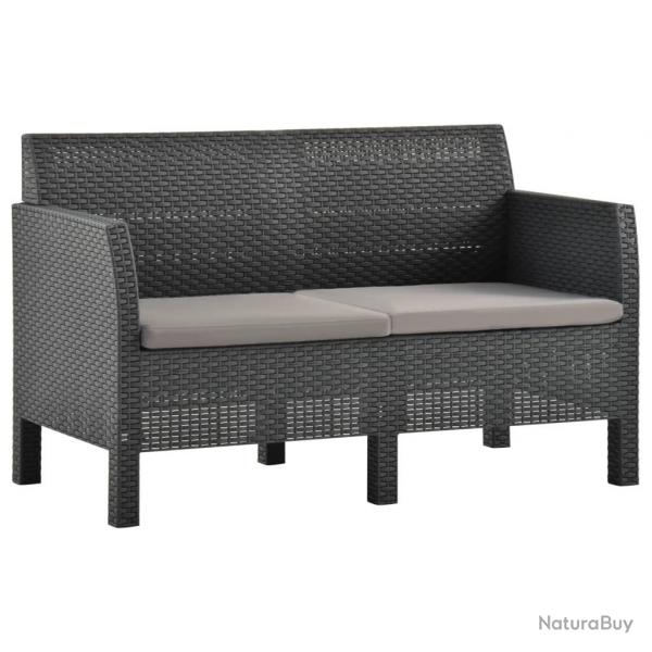 Canap  2 places de jardin avec coussins Anthracite PP Rotin alsavelo