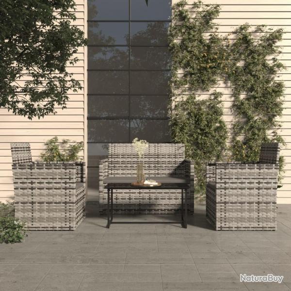 Mobilier d'extrieur 4 pcs avec coussins Rsine tresse Gris alsavelo