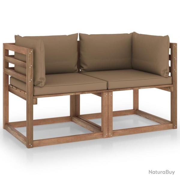 Canap palette de jardin 2 places et coussins taupe Pinde alsavelo