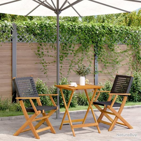 bistro 3 pcs noir rsine tresse et bois massif alsavelo