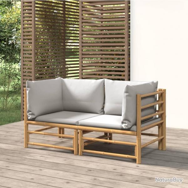 Canaps d'angle de jardin avec coussins gris clair 2 pcs bambou alsavelo