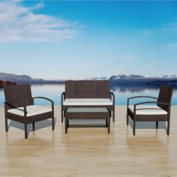 Salon de jardin 4 pcs avec coussins Résine tressée Marron alsavelo
