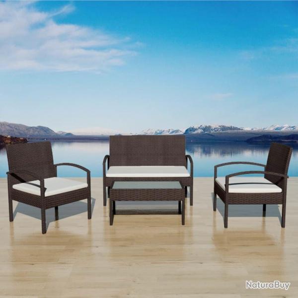 Salon de jardin 4 pcs avec coussins Rsine tresse Marron alsavelo