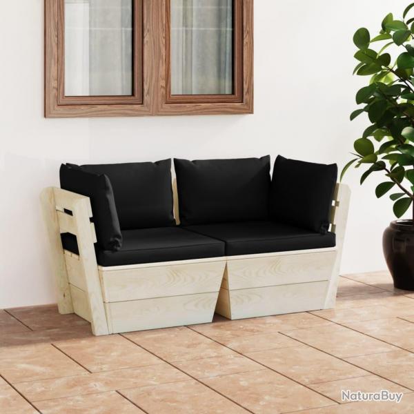 Canap palette  2 places de jardin avec coussins Bois d'pica alsavelo