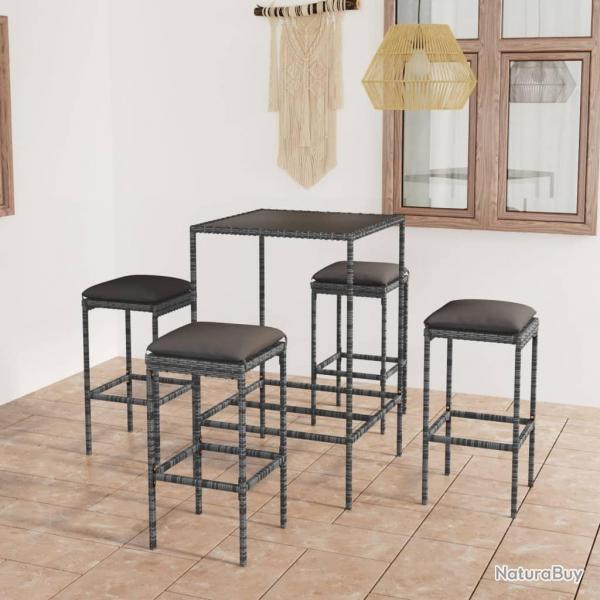 bar de jardin 5 pcs et coussins Rsine tresse Gris alsavelo