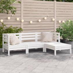 Canapé de jardin 3 places et repose-pied blanc bois pin massif alsavelo